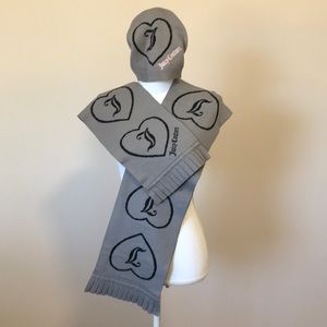 Juicy Couture hat and scarf set in black and grey